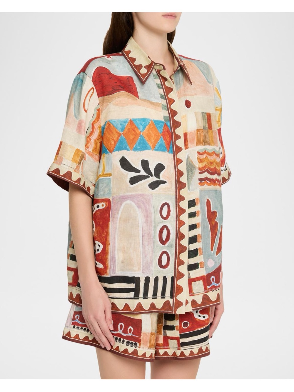 Alemais Multicolor Geometric Abstract Print Short-Sleeve Shirt US 4/AU 8 Worn 1x
